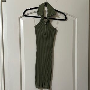 Sleeveless Olive Green Ribbed Dress